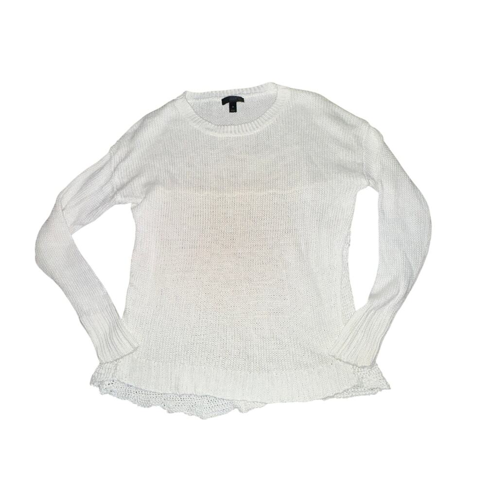 J Crew Corded Sweater Women's Size XS White Open Knit 100% Linen Textured